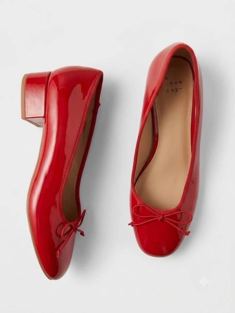 a new day Red Patent Low Block Heel Ballet Flats